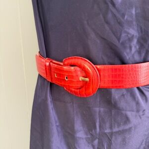 Vintage red croc leather belt USA M bold statement Euro summer‎ retro 5563M Abbé
